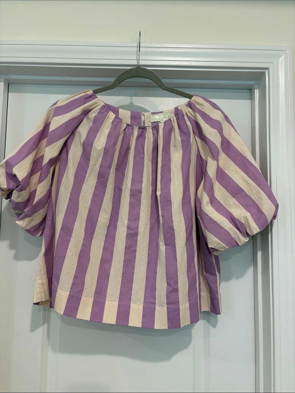 Pinch Purple and Cream Striped Puff Sleeve Blouse